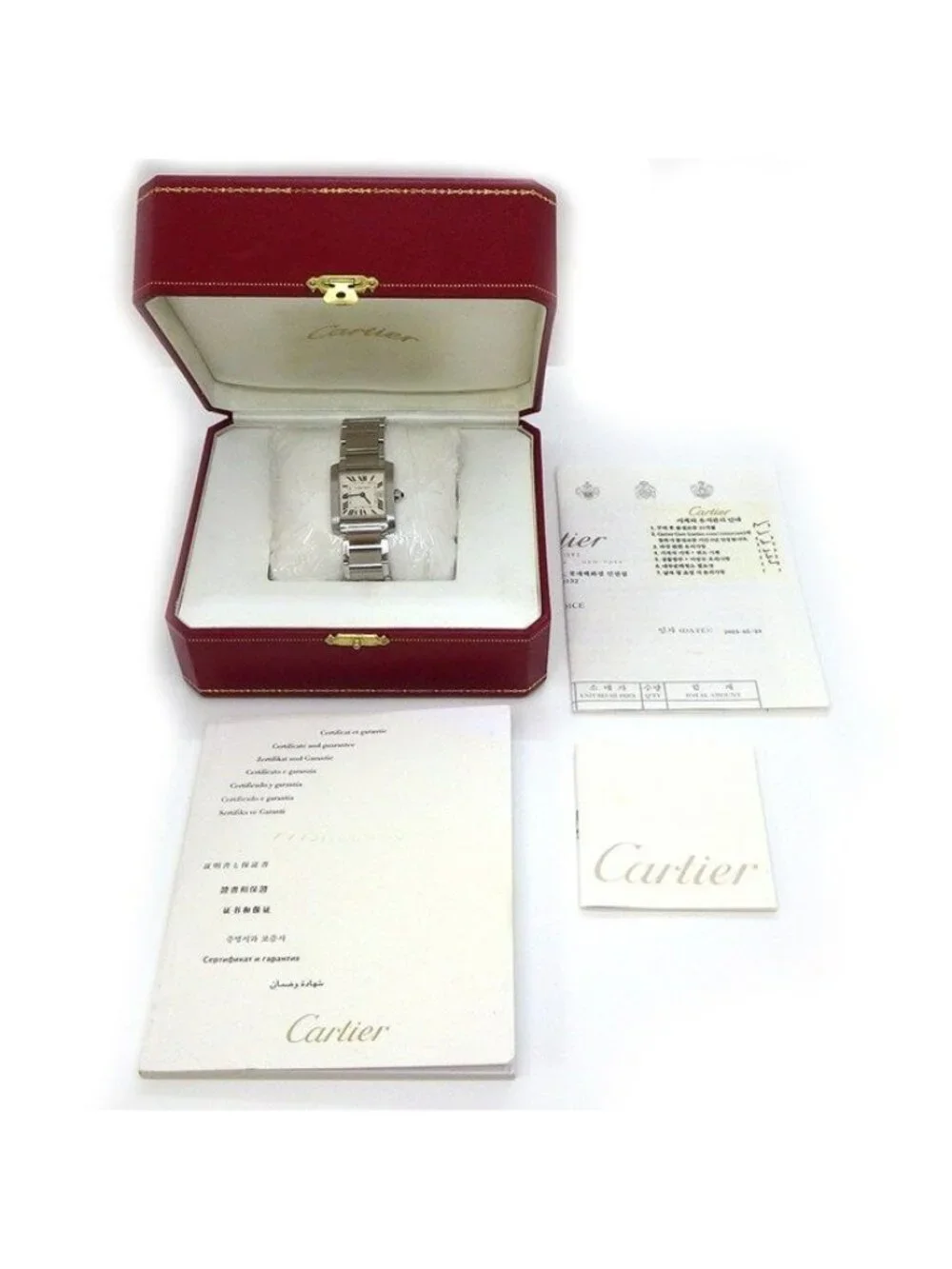Cartier Watch Tank Francaise MM Square Ivory Dial Roman Index Date SS Quartz